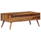 Tavolino da Caffè Miele in Legno Massello 100x50x39 cm Intarsi Decorativi