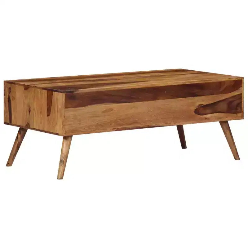 Tavolino da Caffè Miele in Legno Massello 100x50x39 cm Intarsi Decorativi