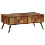 Tavolino da Caffè Miele in Legno Massello 100x50x39 cm Intarsi Decorativi