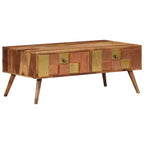 Tavolino da Caffè Miele in Legno Massello 100x50x39 cm Intarsi Decorativi