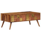 Tavolino da Caffè Miele in Legno Massello 100x50x39 cm Intarsi Decorativi
