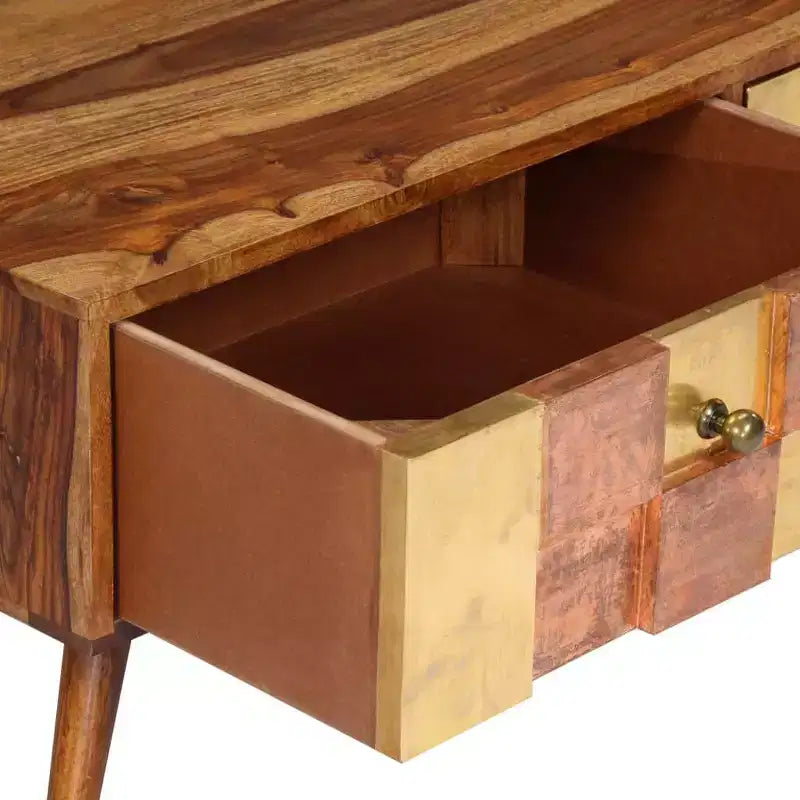 Tavolino da Caffè Miele in Legno Massello 100x50x39 cm Intarsi Decorativi