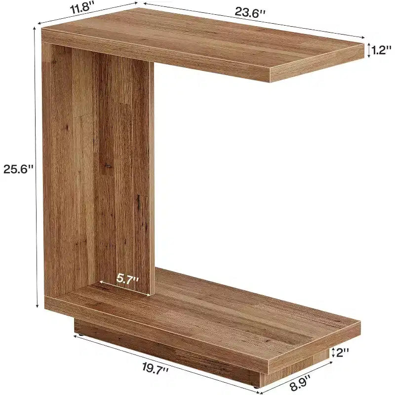 Tavolino Laterale a C a 2 Livelli per Divano, con Robusto Piedistallo, Tavolino da Divano Industriale per Soggiorno, Camera da Letto (Marrone Noce)