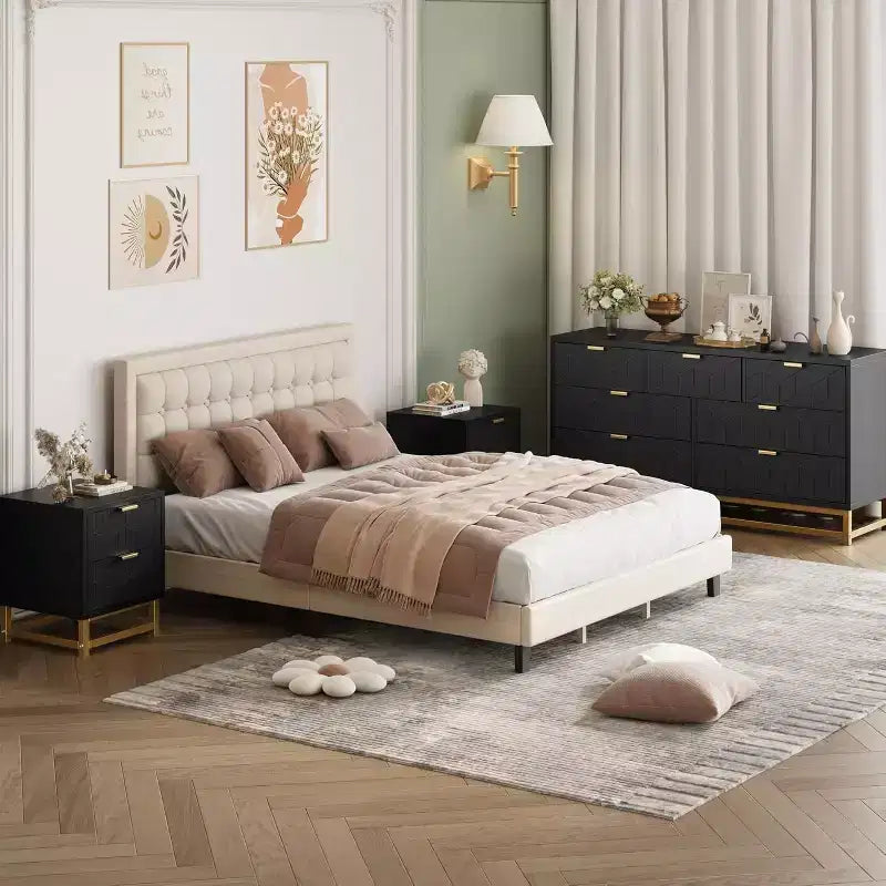 Comò a 7 cassetti per camera da letto, grande tavolo da trucco da 53,5 pollici con gambe in metallo, ampio spazio di archiviazione, adatto per camera da letto, soggiorno, ingresso