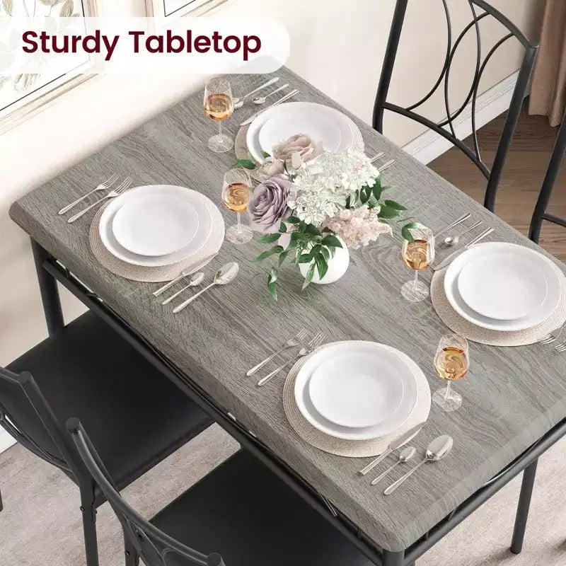 Tavolo e sedie da cucina per 4 persone, set da pranzo per 4 con sedie imbottite, set da tavolo da cucina in metallo e legno con tavolo da pranzo rettangolare