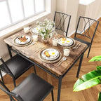 Tavolo e sedie da cucina per 4 persone, set da pranzo per 4 con sedie imbottite, set da tavolo da cucina in metallo e legno con tavolo da pranzo rettangolare
