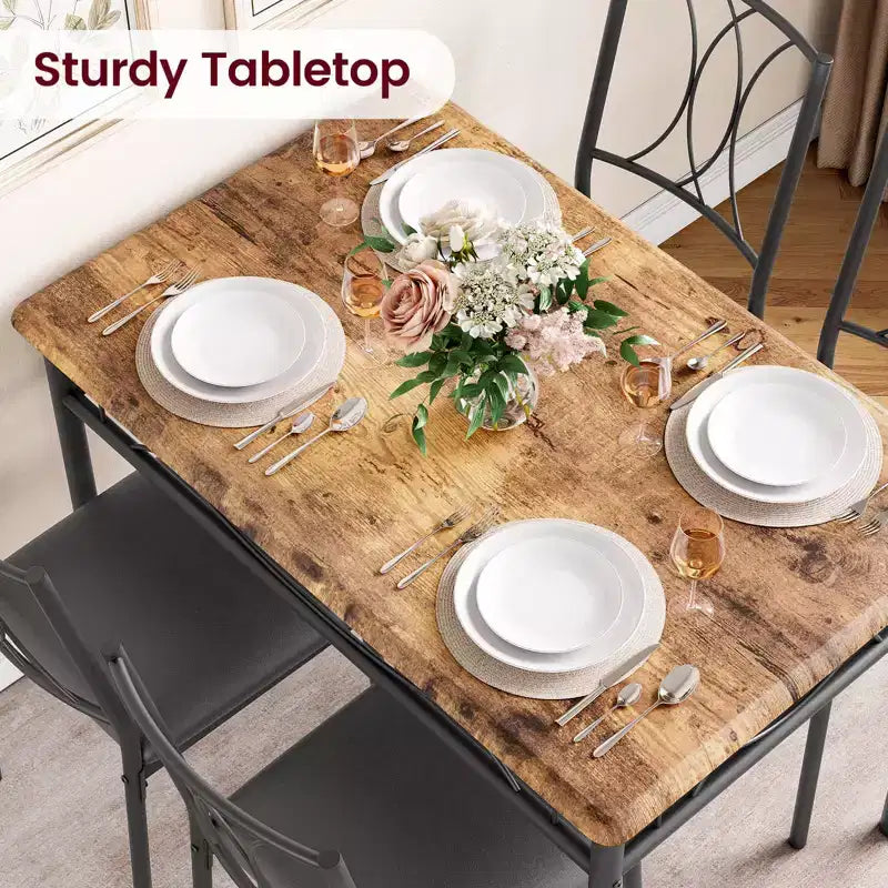 Tavolo e sedie da cucina per 4 persone, set da pranzo per 4 con sedie imbottite, set da tavolo da cucina in metallo e legno con tavolo da pranzo rettangolare