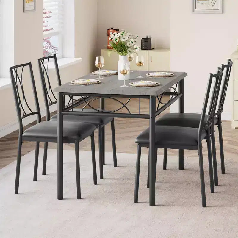 Tavolo e sedie da cucina per 4 persone, set da pranzo per 4 con sedie imbottite, set da tavolo da cucina in metallo e legno con tavolo da pranzo rettangolare