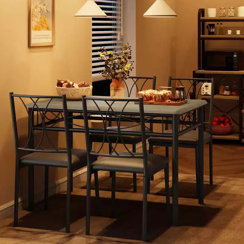 Tavolo e sedie da cucina per 4 persone, set da pranzo per 4 con sedie imbottite, set da tavolo da cucina in metallo e legno con tavolo da pranzo rettangolare