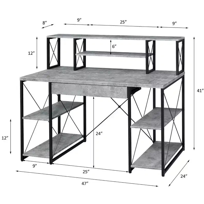 Scrivania da computer multifunzione da 47 pollici con ampio spazio di archiviazione, scrivania rialzata con struttura in metallo, scrivania da ufficio per soggiorno, sala lettura, studio