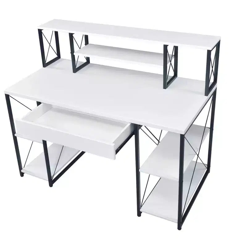 Scrivania da computer multifunzione da 47 pollici con ampio spazio di archiviazione, scrivania rialzata con struttura in metallo, scrivania da ufficio per soggiorno, sala lettura, studio
