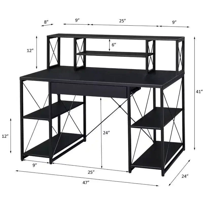 Scrivania da computer multifunzione da 47 pollici con ampio spazio di archiviazione, scrivania rialzata con struttura in metallo, scrivania da ufficio per soggiorno, sala lettura, studio