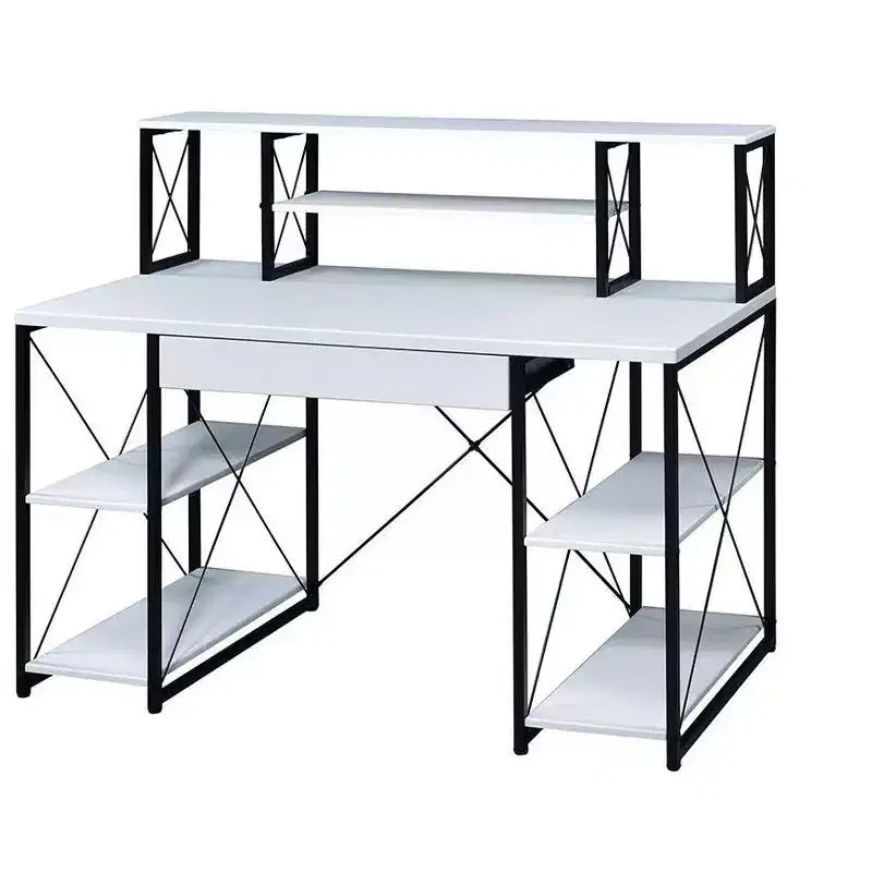 Okak 47IN Multifunction Computer Desk with Ample Storage, Standing Desk with Metal Frame, Office Desk for Living Room, Reading Room, Study