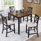 Set da pranzo Callan a 5 pezzi in legno stile rustico con sedie imbottite, altezza bancone