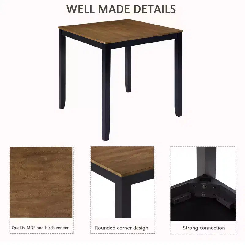 Set da pranzo Callan a 5 pezzi in legno stile rustico con sedie imbottite, altezza bancone