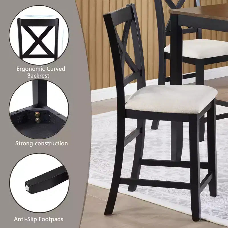 Set da pranzo Callan a 5 pezzi in legno stile rustico con sedie imbottite, altezza bancone
