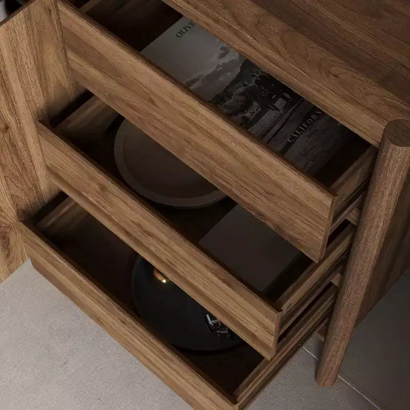 Mobile Contenitore in Legno di Noce Mid-Century Modern con Cassetti e Gambe in Legno Massiccio, Elegante Libreria/Mobile TV per Soggiorno
