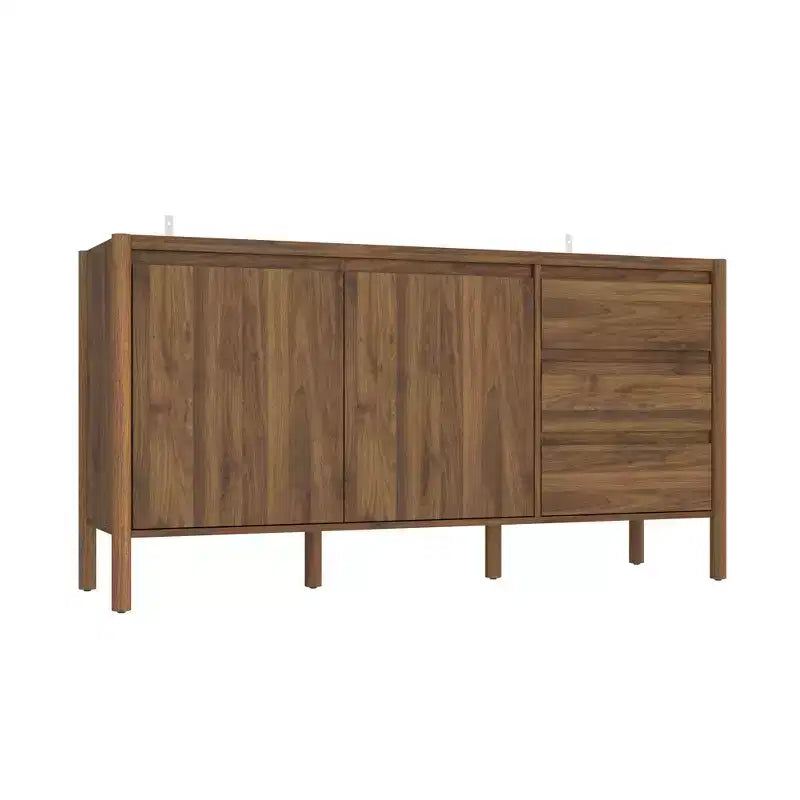 Mobile Contenitore in Legno di Noce Mid-Century Modern con Cassetti e Gambe in Legno Massiccio, Elegante Libreria/Mobile TV per Soggiorno