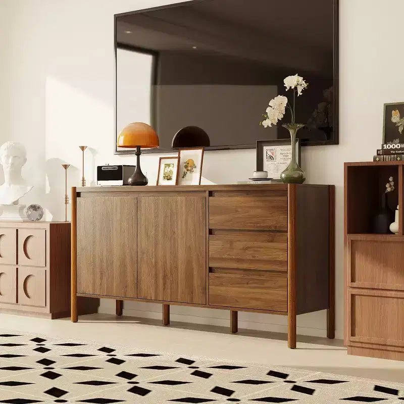 Mobile Contenitore in Legno di Noce Mid-Century Modern con Cassetti e Gambe in Legno Massiccio, Elegante Libreria/Mobile TV per Soggiorno