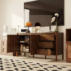 Mobile Contenitore in Legno di Noce Mid-Century Modern con Cassetti e Gambe in Legno Massiccio, Elegante Libreria/Mobile TV per Soggiorno