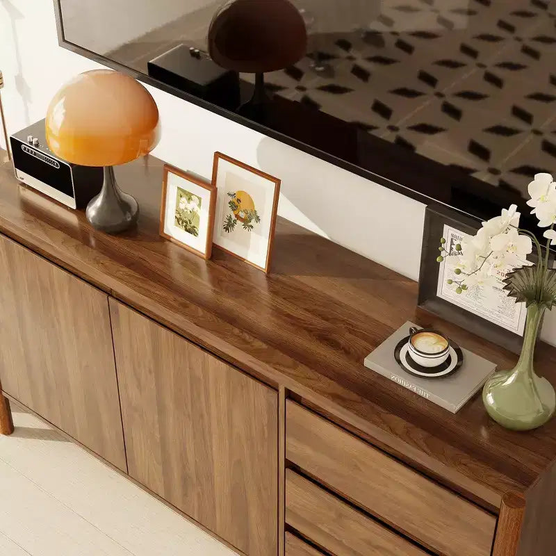 Mobile Contenitore in Legno di Noce Mid-Century Modern con Cassetti e Gambe in Legno Massiccio, Elegante Libreria/Mobile TV per Soggiorno