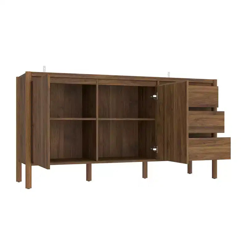 Mobile Contenitore in Legno di Noce Mid-Century Modern con Cassetti e Gambe in Legno Massiccio, Elegante Libreria/Mobile TV per Soggiorno