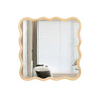 Specchio da bagno moderno quadrato da 36 pollici con cornice ondulata in legno massiccio, specchio da parete ad alta riflessione, specchio da trucco per bagno, soggiorno