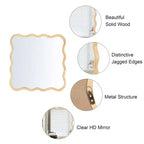 Specchio da bagno moderno quadrato da 36 pollici con cornice ondulata in legno massiccio, specchio da parete ad alta riflessione, specchio da trucco per bagno, soggiorno
