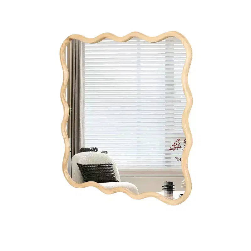 Specchio da bagno moderno quadrato da 36 pollici con cornice ondulata in legno massiccio, specchio da parete ad alta riflessione, specchio da trucco per bagno, soggiorno