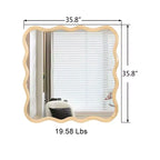 Specchio da bagno moderno quadrato da 36 pollici con cornice ondulata in legno massiccio, specchio da parete ad alta riflessione, specchio da trucco per bagno, soggiorno