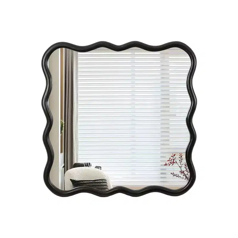 Specchio da bagno moderno quadrato da 36 pollici con cornice ondulata in legno massiccio, specchio da parete ad alta riflessione, specchio da trucco per bagno, soggiorno