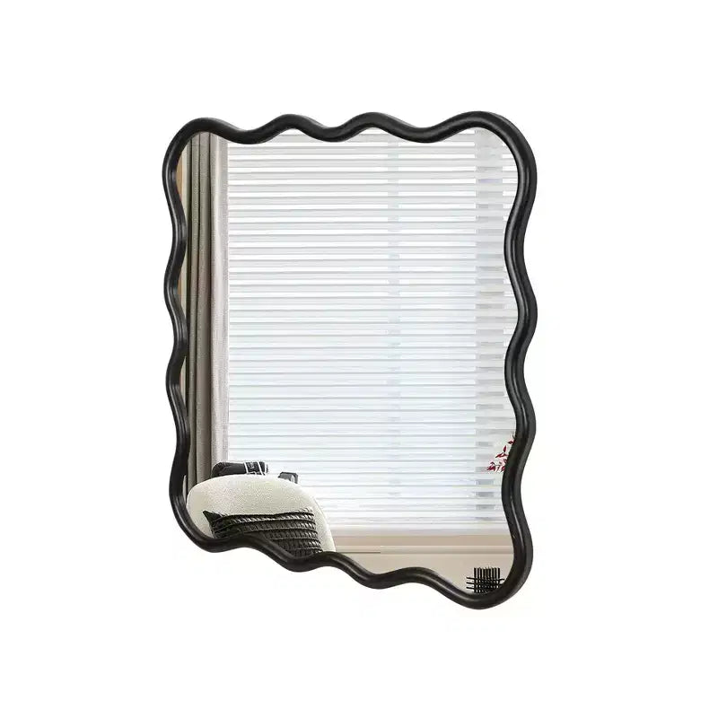 Specchio da bagno moderno quadrato da 36 pollici con cornice ondulata in legno massiccio, specchio da parete ad alta riflessione, specchio da trucco per bagno, soggiorno