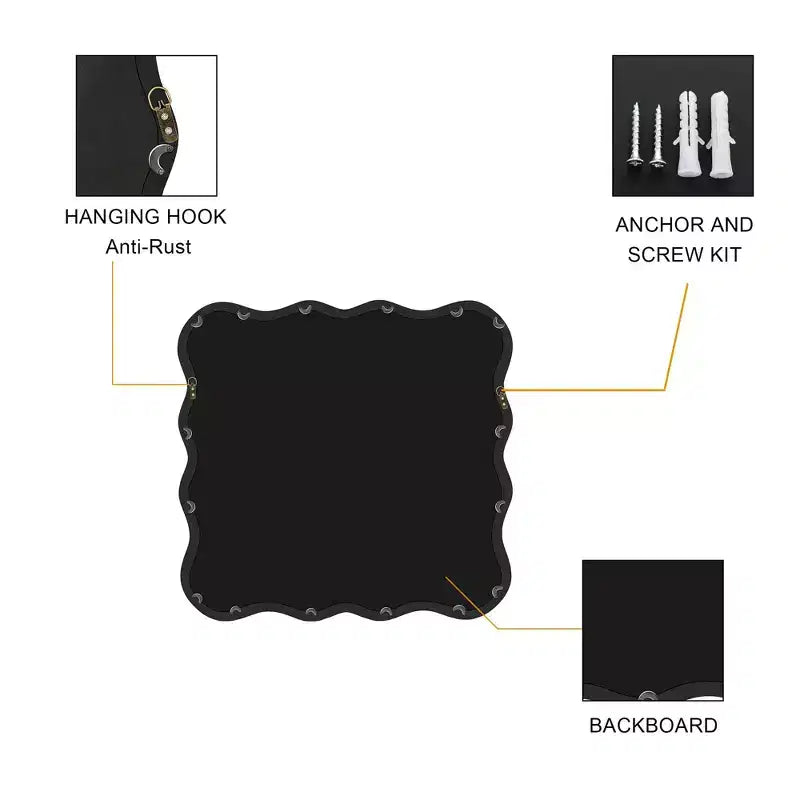 Specchio da bagno moderno quadrato da 36 pollici con cornice ondulata in legno massiccio, specchio da parete ad alta riflessione, specchio da trucco per bagno, soggiorno
