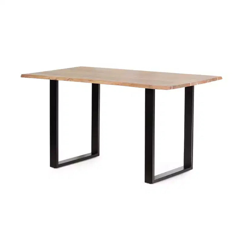 Tavolo da Pranzo 55IN con Gambe ad Anello in Metallo, Tavolo da Cucina con Piano in Legno, Tavolo da Pranzo per Soggiorno, Sala da Pranzo, Naturale+Nero