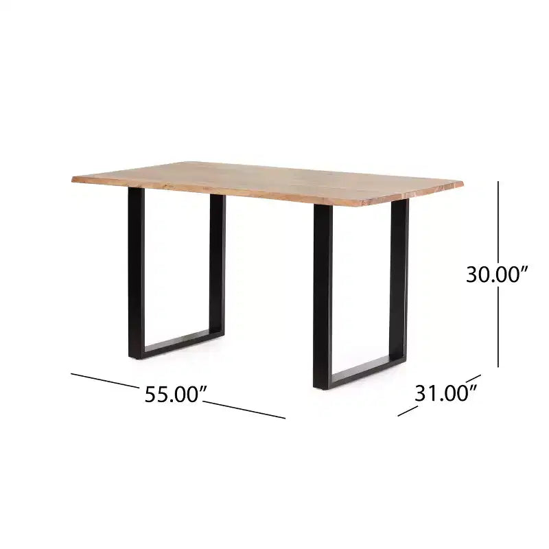Tavolo da Pranzo 55IN con Gambe ad Anello in Metallo, Tavolo da Cucina con Piano in Legno, Tavolo da Pranzo per Soggiorno, Sala da Pranzo, Naturale+Nero