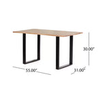 Tavolo da Pranzo 55IN con Gambe ad Anello in Metallo, Tavolo da Cucina con Piano in Legno, Tavolo da Pranzo per Soggiorno, Sala da Pranzo, Naturale+Nero