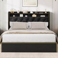 Bed Frame with 4 Storage Drawers, 2 Tiers of Storage and Nailhead Trim, Black Velvet Platform Bed with Elegant Headboard Trim, Easy to Assemble