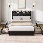 Struttura Letto con 4 Cassetti Contenitore, 2 Ripiani Contenitori e Rivestimento Borchiato, Letto a Piattaforma in Velluto Nero con Elegante Rivestimento della Testiera, Facile da Montare