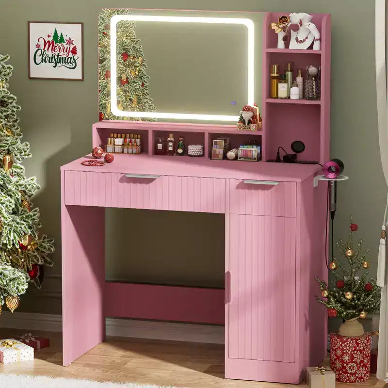 Toeletta con specchio e 3 luci colorate, Toeletta trucco con cassetti