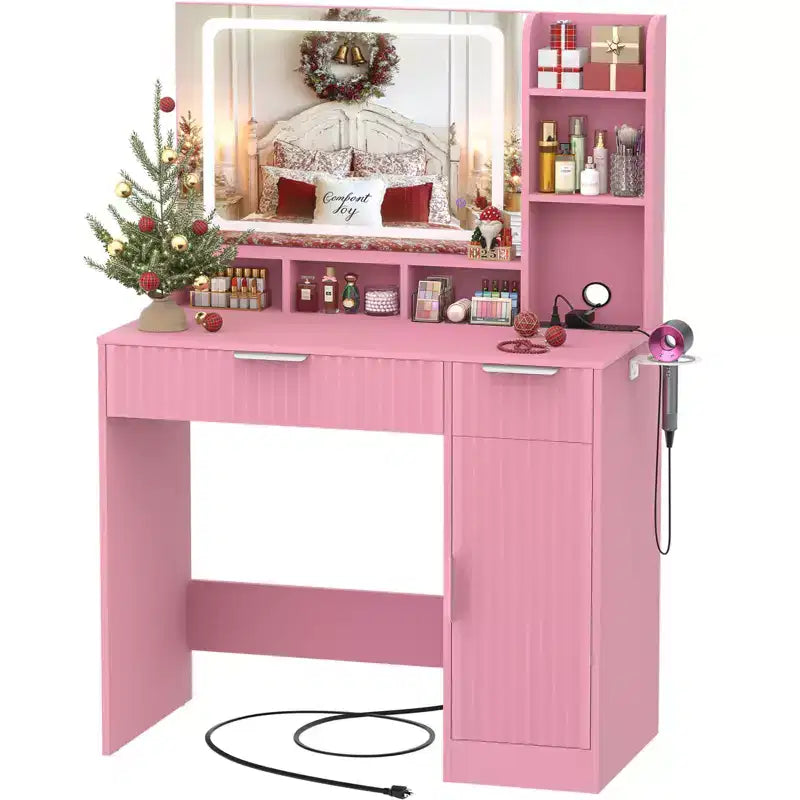 Toeletta con specchio e 3 luci colorate, Toeletta trucco con cassetti