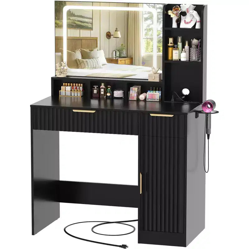 Toeletta con specchio e 3 luci colorate, Toeletta trucco con cassetti