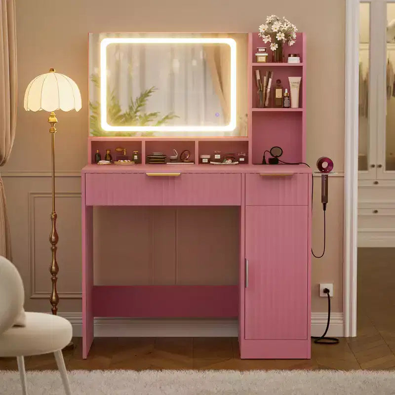 Toeletta con specchio e 3 luci colorate, Toeletta trucco con cassetti