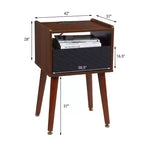 Tavolino/Comodino con Prese USB, Prese di Corrente, Cassetto Portaoggetti, Gambe in Legno Massello per Soggiorno Camera da Letto