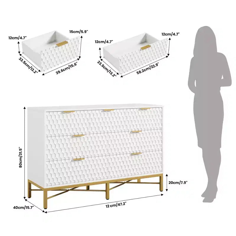 Comò da camera da letto, cassettiera in legno a 7 cassetti con cassetti profondi e parte superiore ampia, cassettiere e cassettiere moderne per corridoio, ingresso