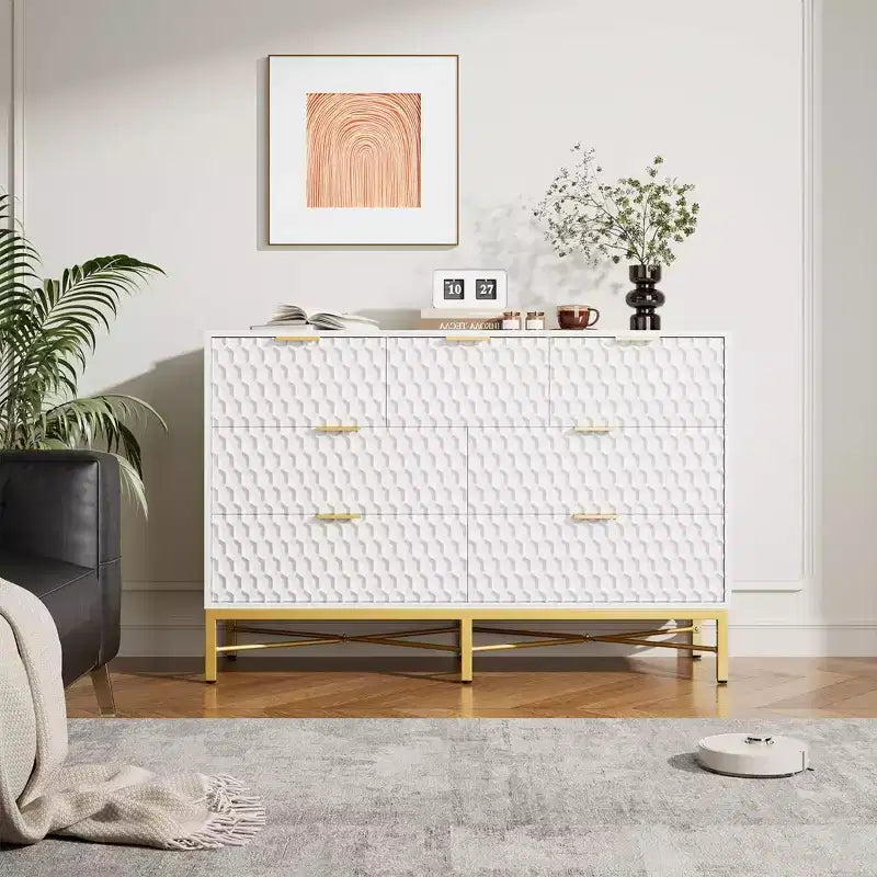 Comò da camera da letto, cassettiera in legno a 7 cassetti con cassetti profondi e parte superiore ampia, cassettiere e cassettiere moderne per corridoio, ingresso