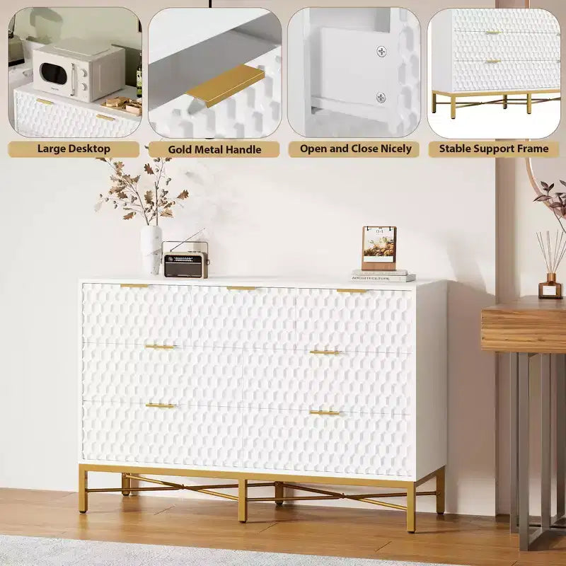 Comò da camera da letto, cassettiera in legno a 7 cassetti con cassetti profondi e parte superiore ampia, cassettiere e cassettiere moderne per corridoio, ingresso