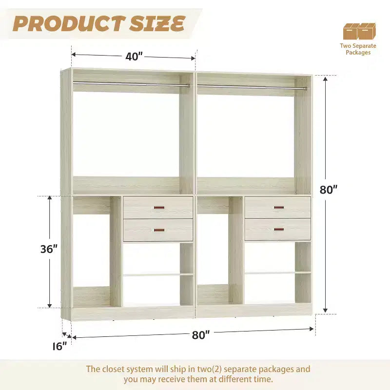 Sistema Organizer Armadio 40 Pollici con Cassetti, Guardaroba Indipendente con Aste Appendibiti