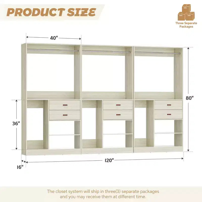 Sistema Organizer Armadio 40 Pollici con Cassetti, Guardaroba Indipendente con Aste Appendibiti