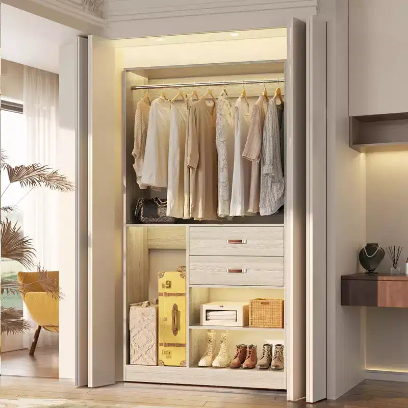 Sistema Organizer Armadio 40 Pollici con Cassetti, Guardaroba Indipendente con Aste Appendibiti