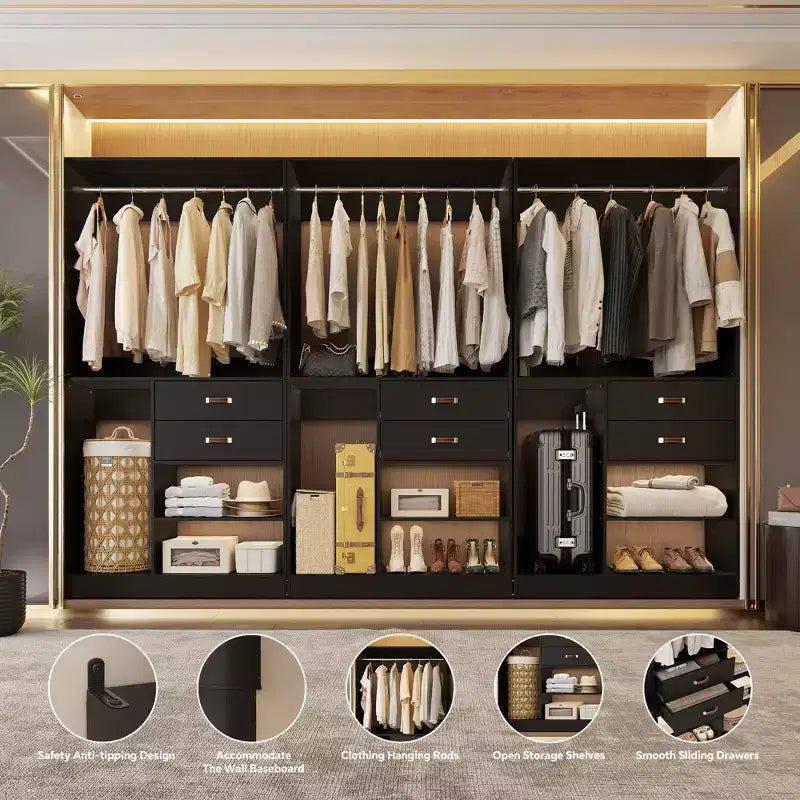 Sistema Organizer Armadio 40 Pollici con Cassetti, Guardaroba Indipendente con Aste Appendibiti